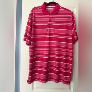 Nike Golf Dri Fit Tour Performance Pink White Stripe Polo Shirt Mens Large